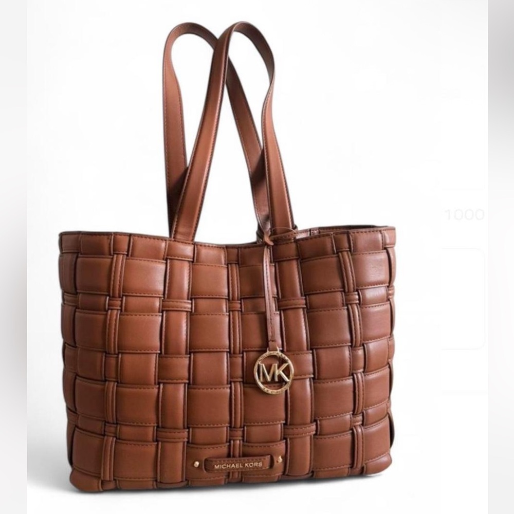 Michael Kors Ivy East/West Tote in Brown Woven Leather - Picture 3 of 7
